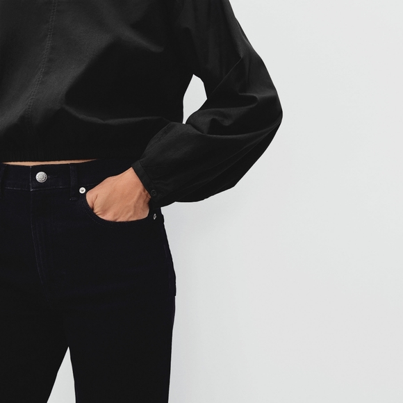 Everlane Mock Neck Bubble Long Sleeve Cotton Top Shirt Blouse - Picture 2 of 9